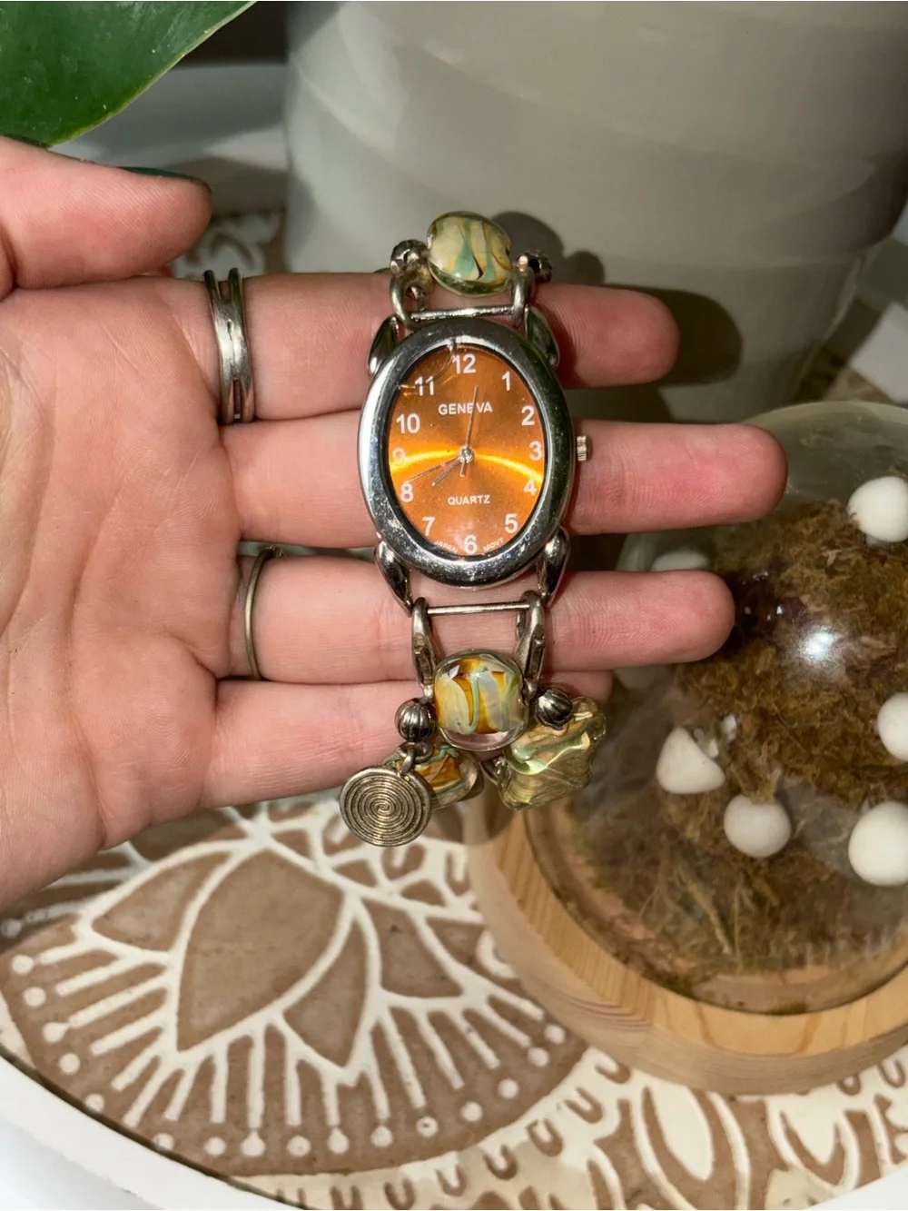 Vintage Geneva Beaded Interchangeable Watch – Boho Glass Bead Charm Bracelet